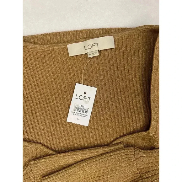 LOFT Shimmer Ribbed Sweetheart Neck Flare Cuff Sweater in size Medium NWT - Picture 6 of 6
